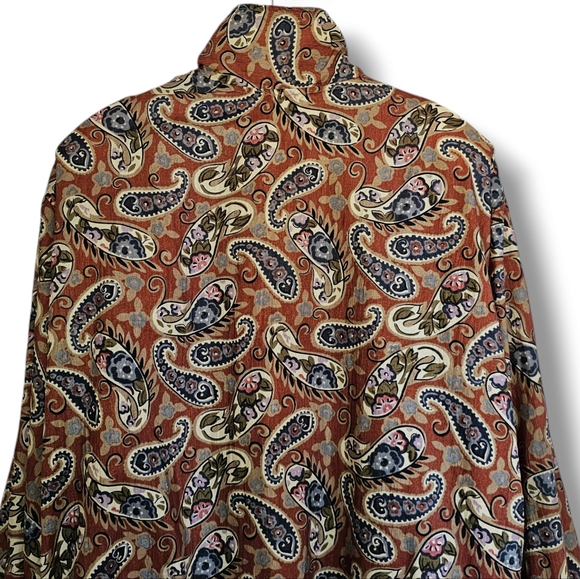 Vintage 90s Track Jacket Windbreaker Bomber Size 2X Paisley Tan Reversible Retro - Picture 6 of 15